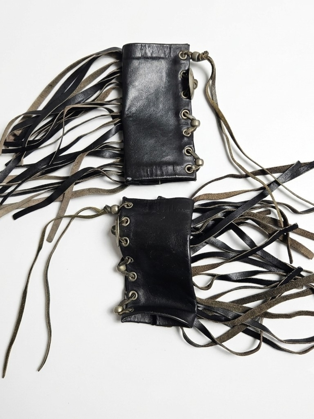 Vintage Black Leather Fringe Boot Wraps w/ Silver Conchos - Picture 2 of 12